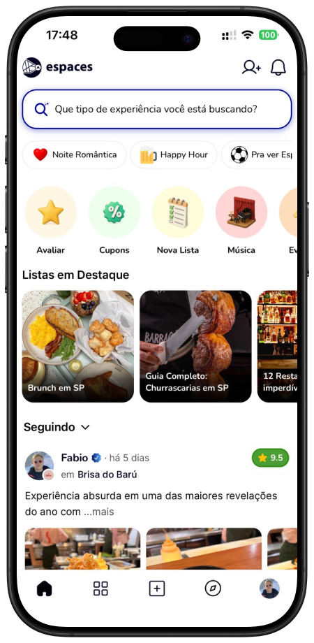 Tela inicial do app Espaces