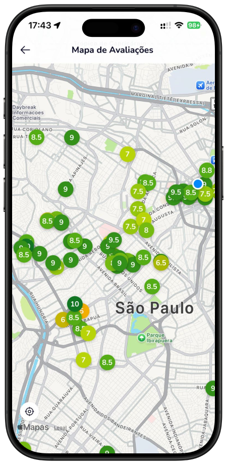 Mapa de restaurantes no app Espaces
